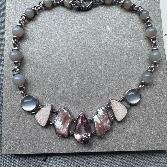 Stephen Dweck Silver Moonstone Freeform Pearl Opal Druzy Necklace OOAK 2003 vtg - Picture 4 of 6